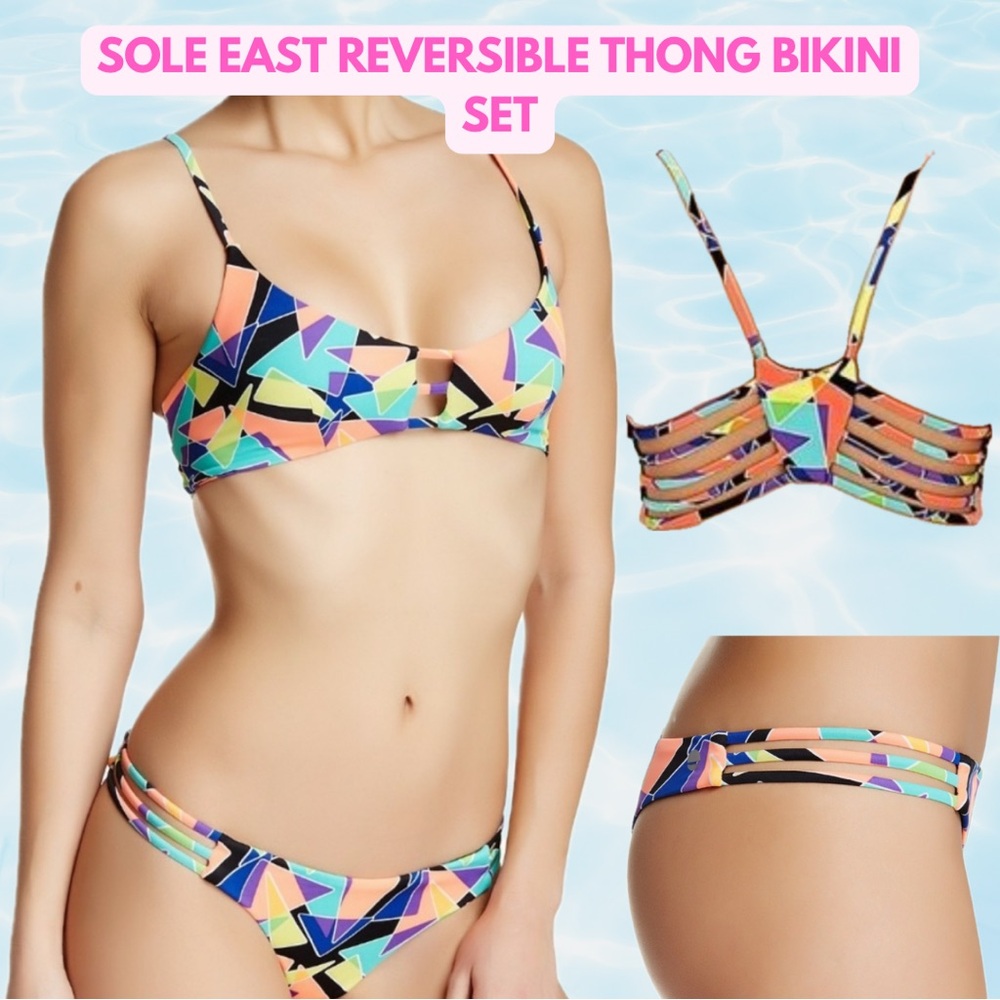 Sole East Reversible Brazilian Thong Bikini Set GEOMETRIC PATTERN